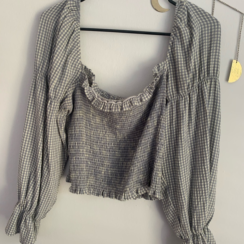 Urban Outfitters Smocked Gingham Puff Sleeve Top